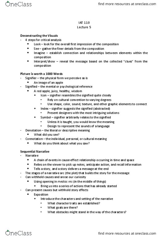 IAT 110 Lecture Notes - Lecture 5: Dramatic Structure, Connotation, Denotation thumbnail