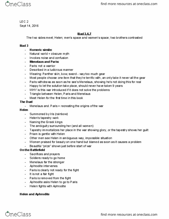 CLASSICS 1B03 Lecture Notes - Lecture 2: Helenus, Augur, Son House thumbnail