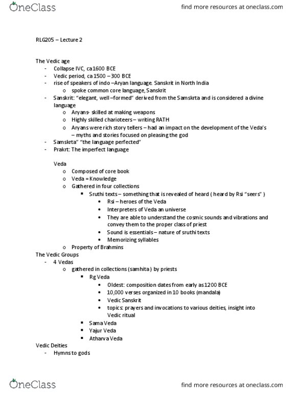 RLG205H5 Lecture Notes - Lecture 2: Atharvaveda, Anthropomorphism, Kings Dominion thumbnail