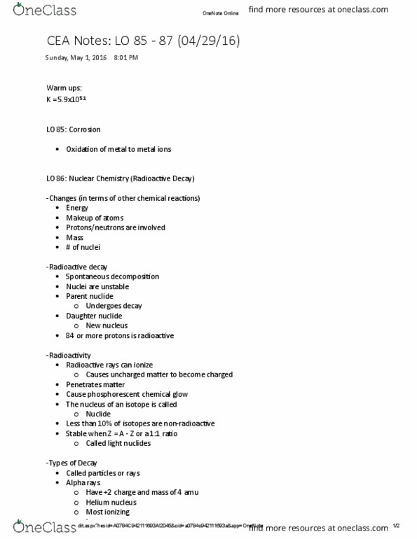 CHEM 1123 Lecture Notes - Lecture 32: Nuclide thumbnail