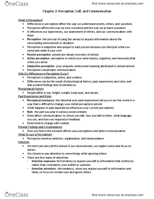 COM 1000 Chapter Notes - Chapter 2: Stereotype, Subjective Constancy, Hasty Generalization thumbnail