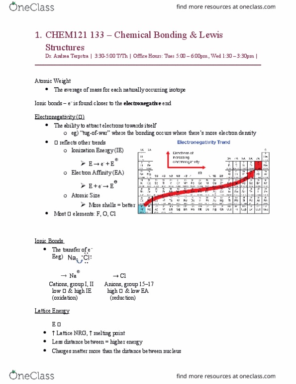 CHEM 121 Lecture Notes - Lecture 2: Ionic Bonding, Bond Length, Fluorine thumbnail