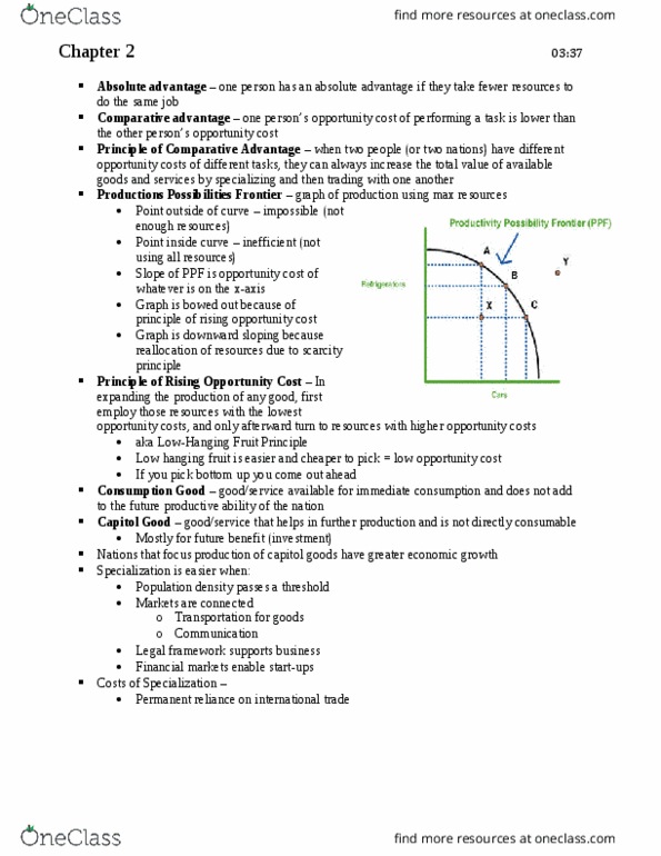 L11 Econ 1011 Chapter Notes - Chapter 2: Opportunity Cost, Comparative Advantage, Absolute Advantage thumbnail
