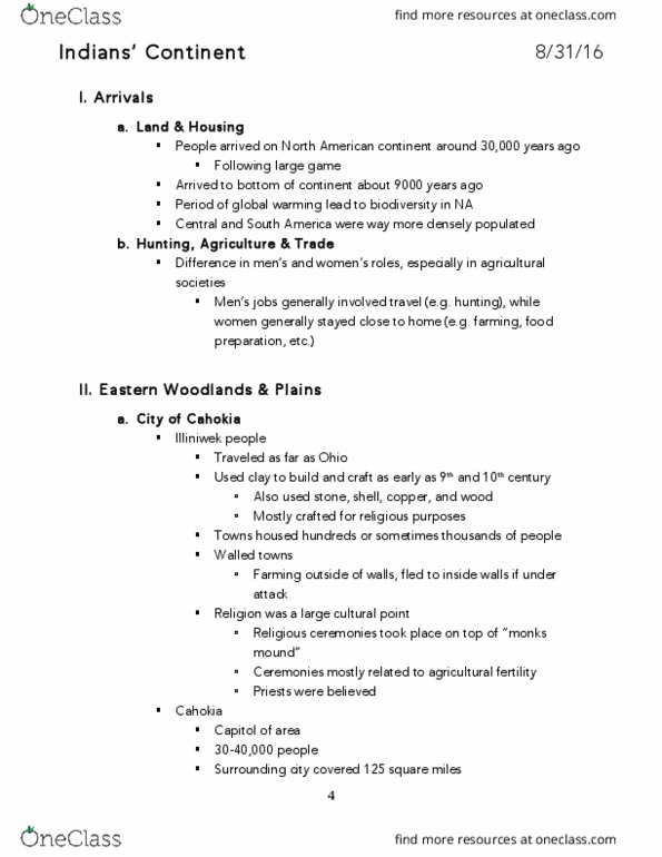 History 163 Lecture Notes - Lecture 2: Illinois Confederation, Monks Mound, Indigenous Peoples Of The Eastern Woodlands thumbnail