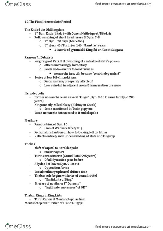 NMC101H1 Lecture Notes - Lecture 12: Mentuhotep Ii, Gebelein, Saqqara thumbnail