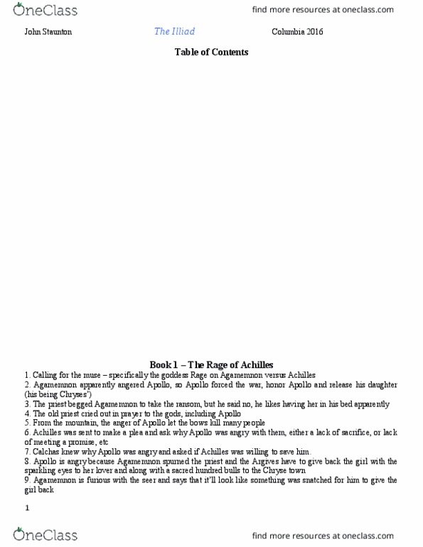 HUMA W1123 Chapter Notes - Chapter 1-11: Calchas, Second Epistle Of John, Apollo 5 thumbnail