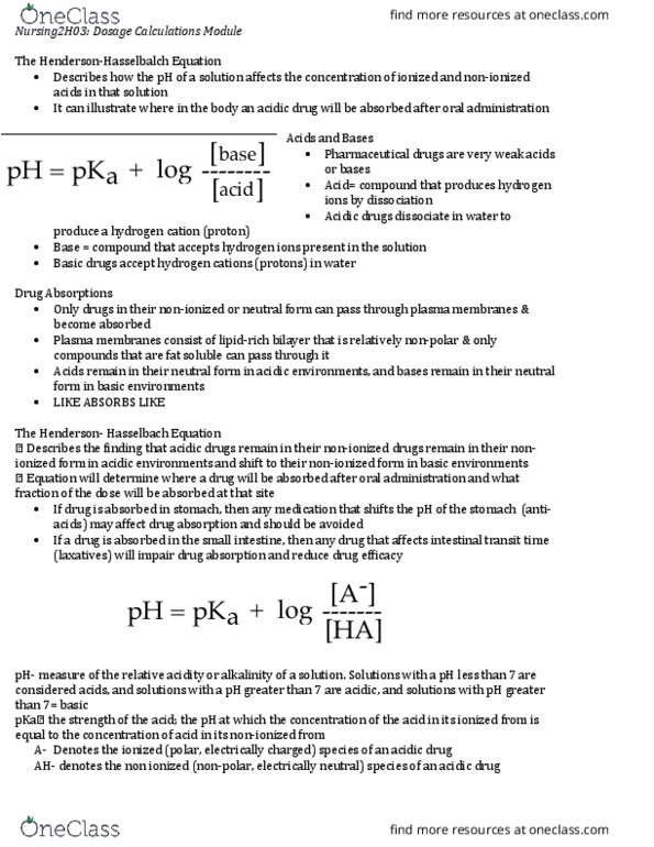 HTHSCI 2H03 Lecture Notes - Lecture 1: Acid Dissociation Constant, Ketorolac, Loading Dose thumbnail