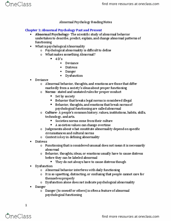 PSYC 306 Chapter Notes - Chapter 1: Psychopathology, Emil Kraepelin, Essential Health Benefits thumbnail