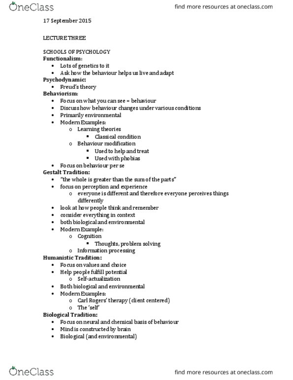 Psychology 1000 Lecture Notes - Lecture 3: Wilhelm Wundt, Operant Conditioning, Psychophysics thumbnail