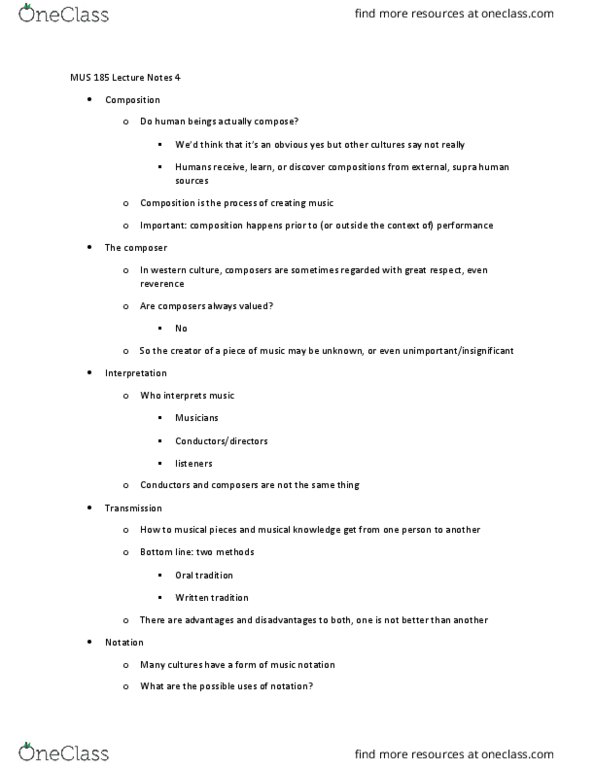 MUS 185 Lecture Notes - Lecture 4: Enculturation thumbnail