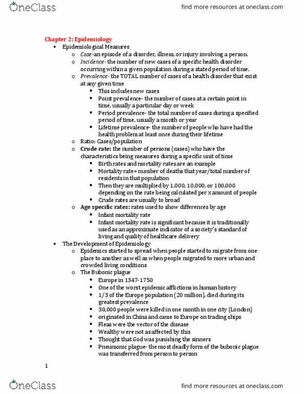 SOCI 425 Chapter Notes - Chapter 2: Pneumonic Plague, Oseltamivir, Prevalence thumbnail