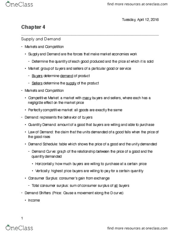 ECON 1 Lecture Notes - Lecture 4: Economic Surplus, Economic Equilibrium, Demand Curve thumbnail