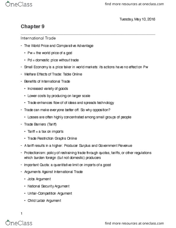 ECON 1 Lecture Notes - Lecture 9: Market Power, Protectionism thumbnail