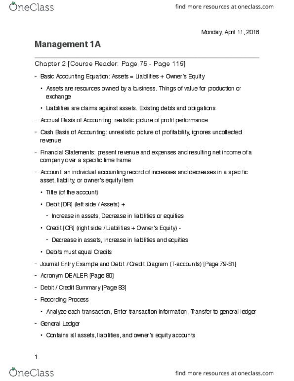 MGMT 1A Lecture Notes - Lecture 2: General Ledger, Income Statement, Acronym thumbnail