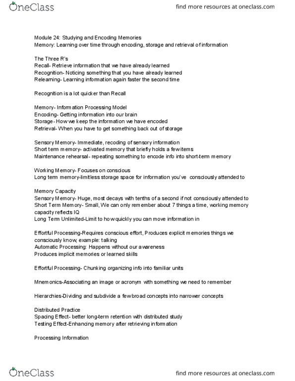 PSY-1200 Lecture Notes - Lecture 5: Short-Term Memory, Anterograde Amnesia, Retrograde Amnesia thumbnail