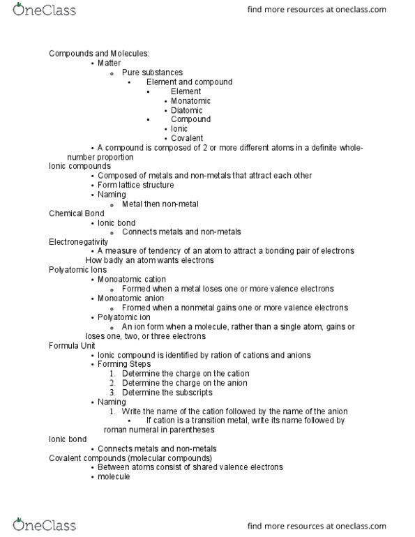 CHEM 101 Lecture Notes - Lecture 3: Nonmetal, Roman Numerals, Ionic Compound thumbnail