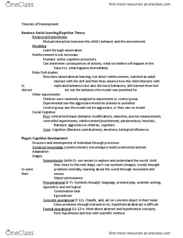 PSY 220 Lecture Notes - Lecture 4: Observational Learning, Classical Conditioning, Egocentrism thumbnail