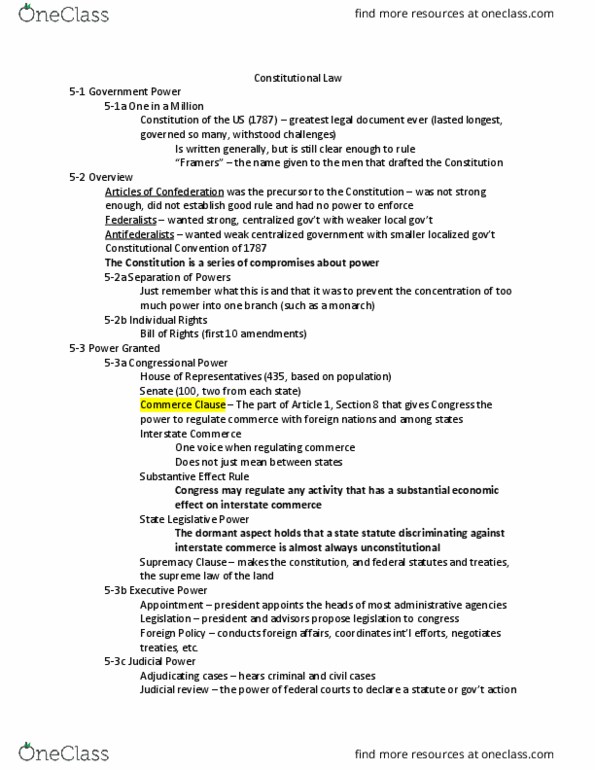 MGT 2410 Chapter Notes - Chapter 5: Fifth Amendment To The United States Constitution, Speech, Supremacy Clause thumbnail