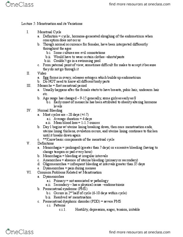 WGS 2240 Lecture Notes - Lecture 5: Ovulation, Endometriosis, Dysfunctional Uterine Bleeding thumbnail