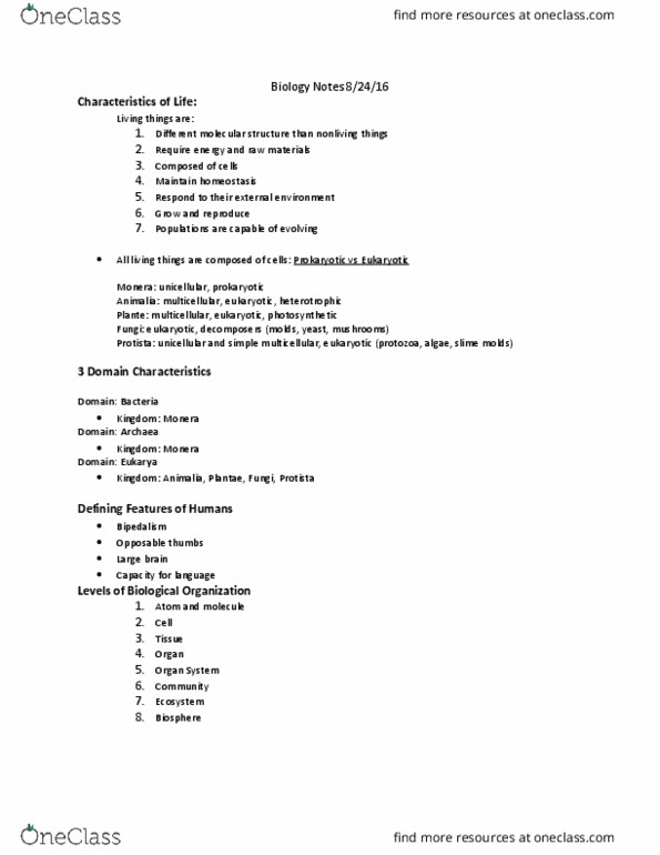 BIOS 1030 Lecture Notes - Lecture 1: Plant, Protist, Abscissa And Ordinate thumbnail