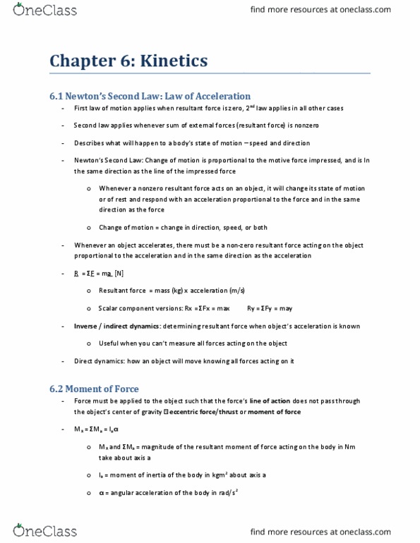 KINESIOL 2A03 Chapter Notes - Chapter 6: Centrifugal Force, Angular Acceleration, Parallelogram Law thumbnail