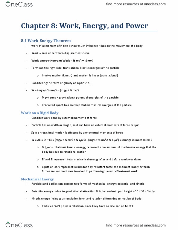 KINESIOL 2A03 Chapter Notes - Chapter 8: Mechanical Efficiency, Rotational Energy, Flor thumbnail