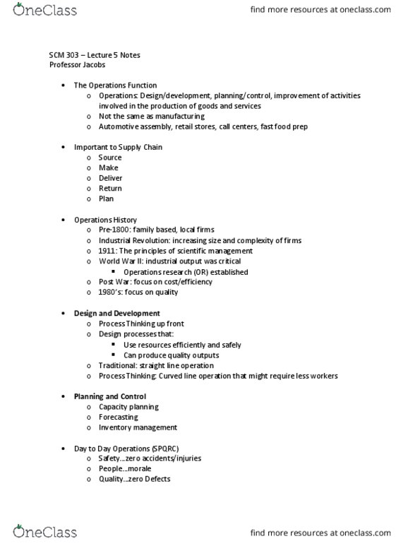 SCM 303 Lecture Notes - Lecture 5: Scientific Management, Capacity Planning thumbnail