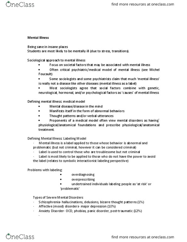 SOC 2106 Lecture Notes - Lecture 10: Seasonal Affective Disorder, Social Class, Panic Disorder thumbnail