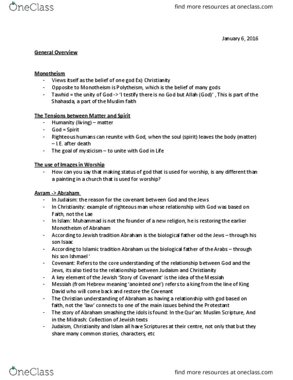 RS 200A Lecture Notes - Lecture 1: Tawhid, Polytheism, Midrash thumbnail