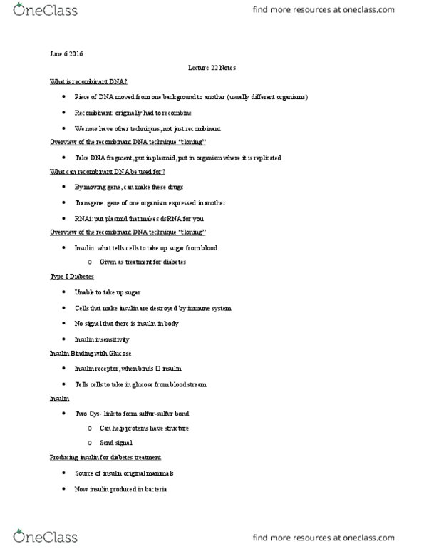 BIOL 2301 Lecture Notes - Lecture 22: Lac Operon, Transgene, Bamhi thumbnail