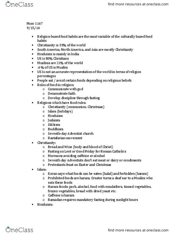 NUSC 1167 Lecture Notes - Lecture 4: Quran, Emulsion, Rastafari thumbnail