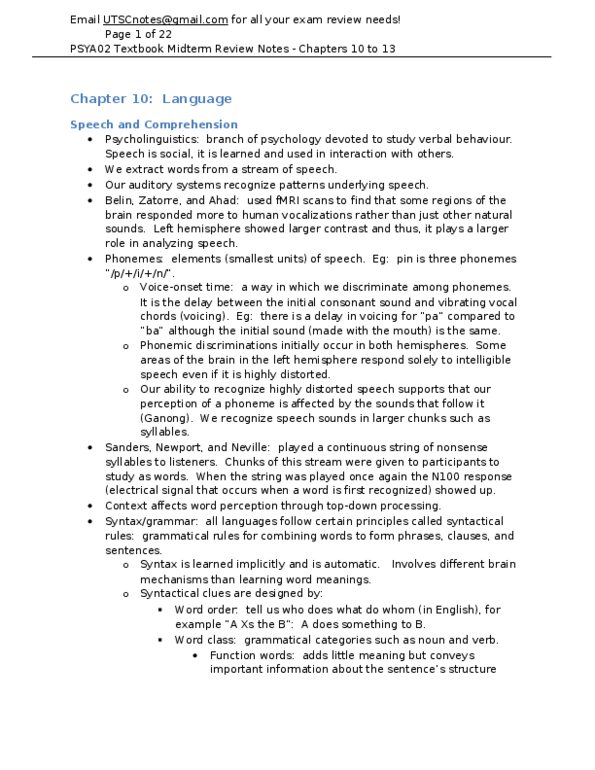 PSYCH480 Lecture Notes - Receptive Aphasia, Conduction Aphasia, Parietal Lobe thumbnail