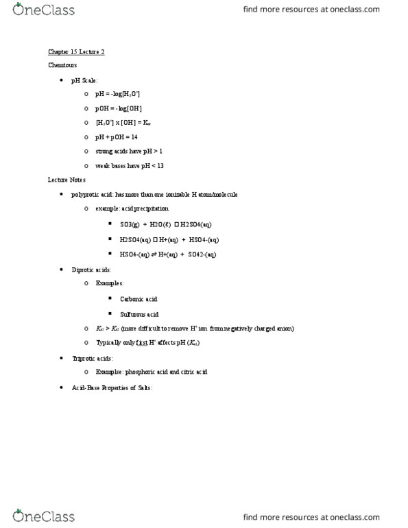 CHEM 1214 Lecture Notes - Lecture 2: Sulfur Trioxide, Sulfuric Acid, Ph thumbnail