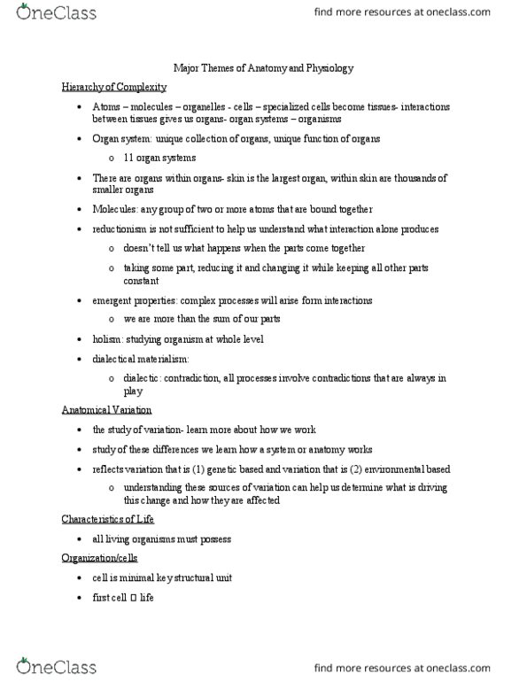 BIOL 1117 Lecture Notes - Lecture 2: Thermoregulation, Brainstem, Reductionism thumbnail