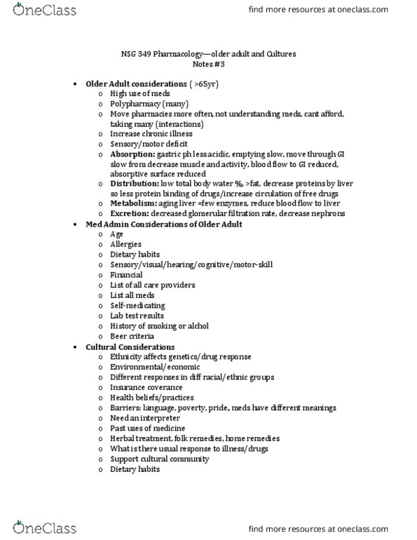 NSG 349 Lecture Notes - Lecture 1: Nephron, Polypharmacy, Renal Function thumbnail