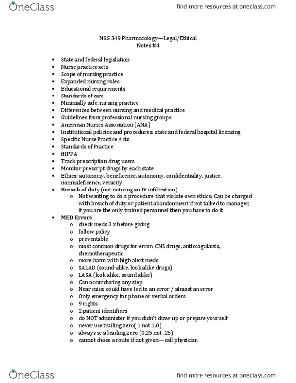 NSG 349 Lecture Notes - Lecture 1: Health Insurance Portability And Accountability Act, Prescription Drug, Eval thumbnail