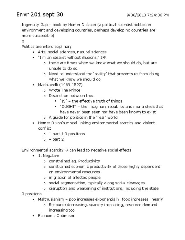 ENVR 201 Lecture Notes - Just-World Hypothesis, Malthusianism, Creative Destruction thumbnail