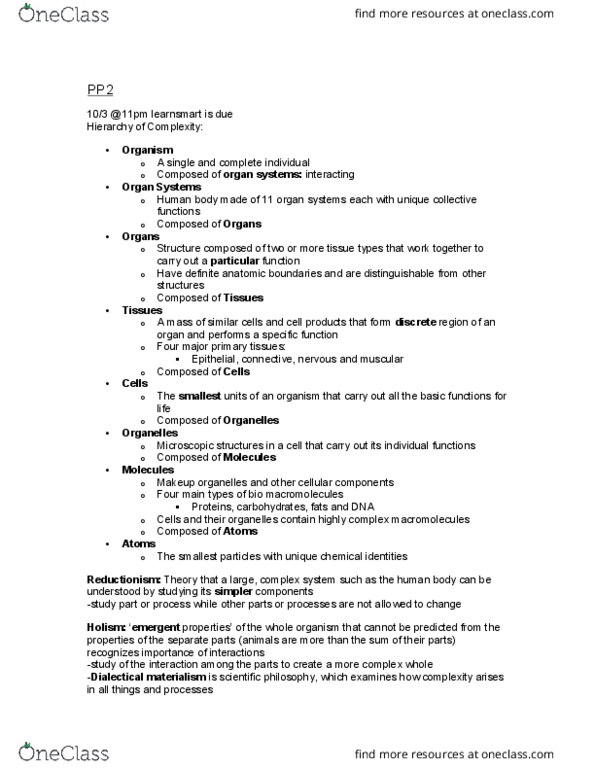 BIOL 1117 Lecture Notes - Lecture 2: Vasodilation, Dynamic Equilibrium, Emergence thumbnail