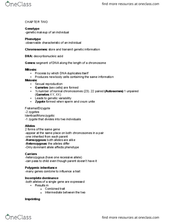 PSYC 3404 Lecture Notes - Lecture 3: Quantitative Trait Locus, Sexual Reproduction, Allosome thumbnail