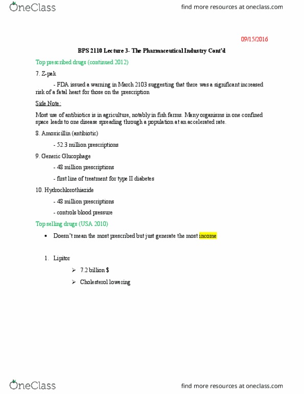 BPS 2110 Lecture Notes - Lecture 3: Atorvastatin, Rheumatoid Arthritis, Asthma thumbnail