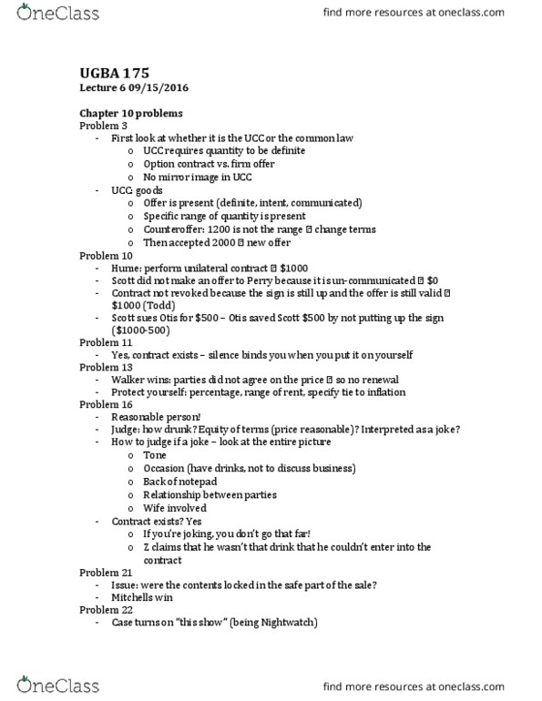 UGBA 175 Lecture Notes - Lecture 6: Contract, Scienter, Reasonable Person thumbnail