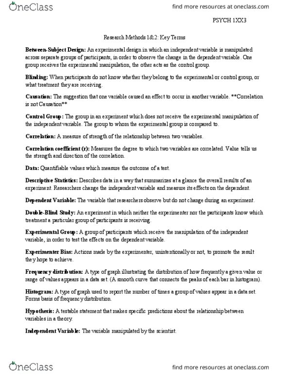 PSYCH 1X03 Chapter Notes - Chapter 2: Frequency Distribution, Statistical Hypothesis Testing, Dependent And Independent Variables thumbnail