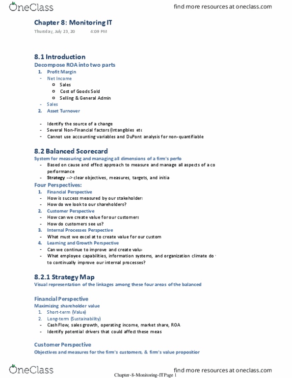 AFM241 Chapter Notes - Chapter 8: Balanced Scorecard, Strategy Map, Usability thumbnail