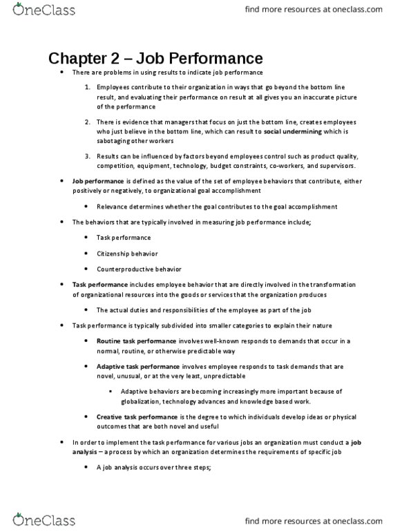 AFM280 Chapter Notes - Chapter 2: Organizational Citizenship Behavior, Job Performance, Job Analysis thumbnail