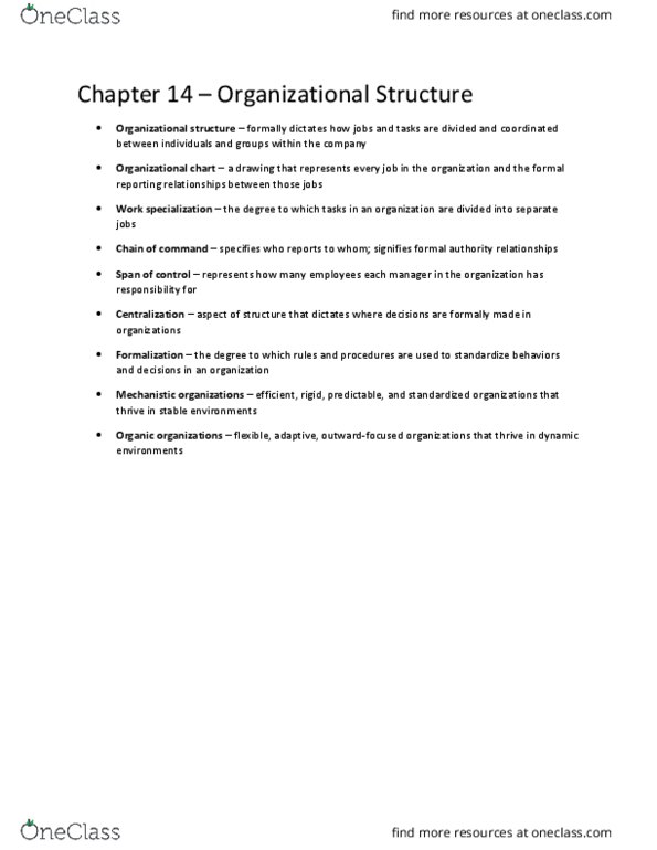 AFM280 Chapter Notes - Chapter 14: Organizational Chart, Organizational Structure, Job Performance thumbnail