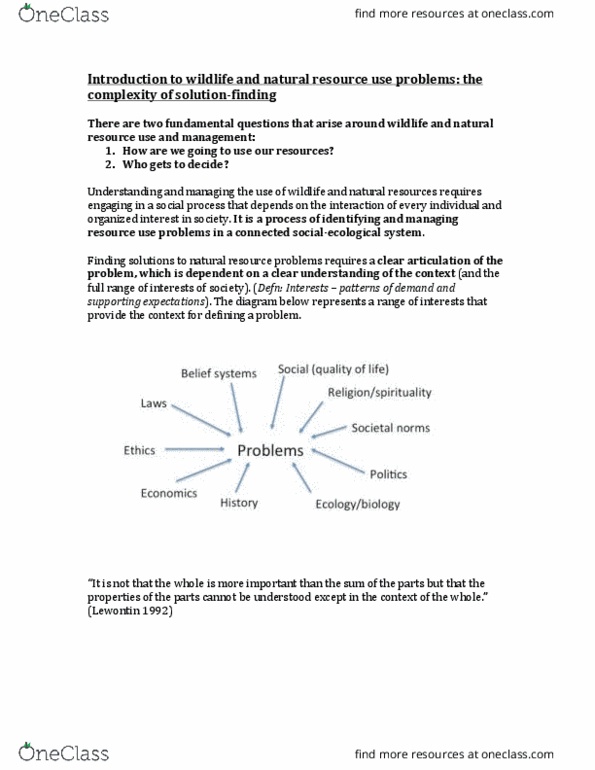 REN R474 Lecture Notes - Lecture 1: Richard Lewontin thumbnail