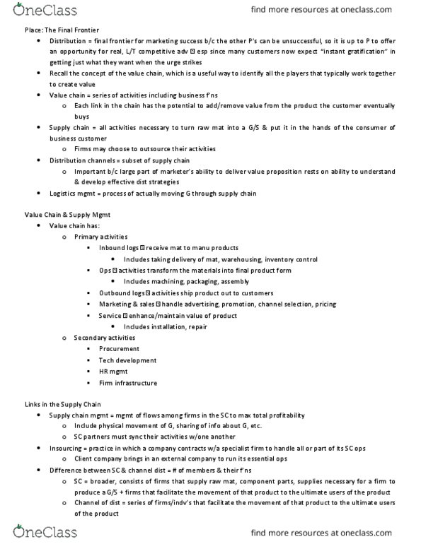 BUS 343 Lecture Notes - Lecture 11: Supply Chain, Channel Types, Direct Selling thumbnail