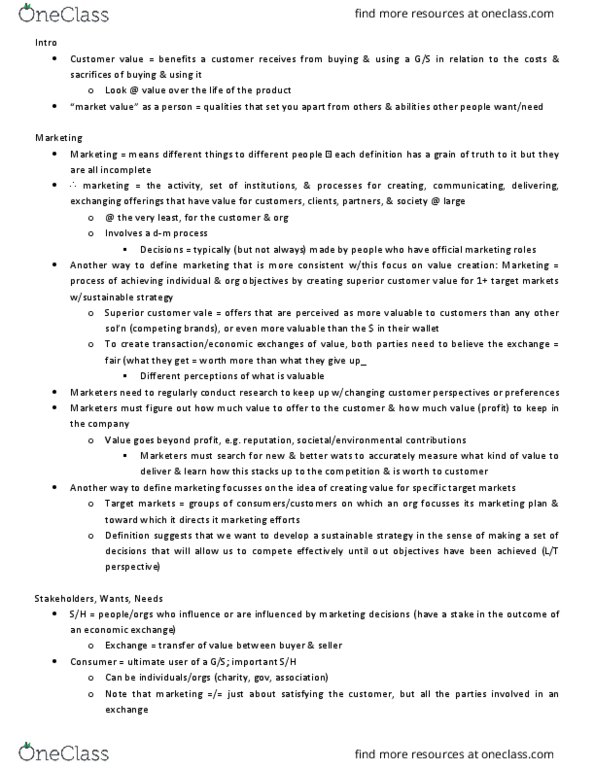 BUS 343 Lecture Notes - Lecture 19: Marketing Strategy, Market Segmentation, Marketing Mix thumbnail