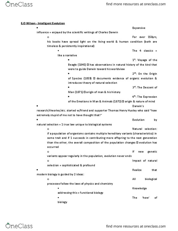 ENGL 104W Lecture Notes - Lecture 1: Thomas Henry Huxley, Nicolaus Copernicus, Natural Selection thumbnail