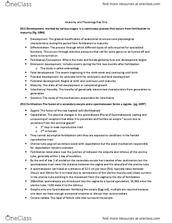 BIOL 221 Lecture Notes - Lecture 1: Zona Pellucida, Fallopian Tube, Spermatozoon thumbnail